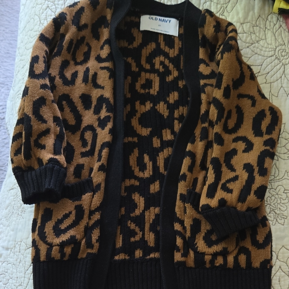 Old Navy Animal Print Cardigan in Black and Brown